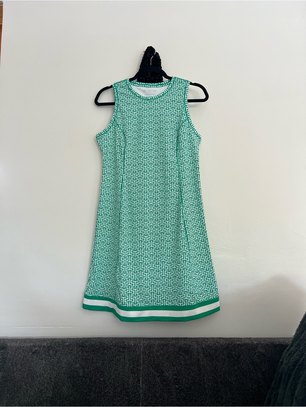 Southern Tide Green & White Geo-Print Sleeveless Shift Dress